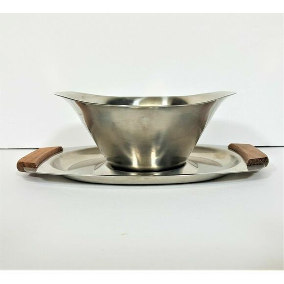Vintage Monarch Mark III Stainless Steel Sauce/Gravy Boat & Tray MCM - Picture 2 of 7